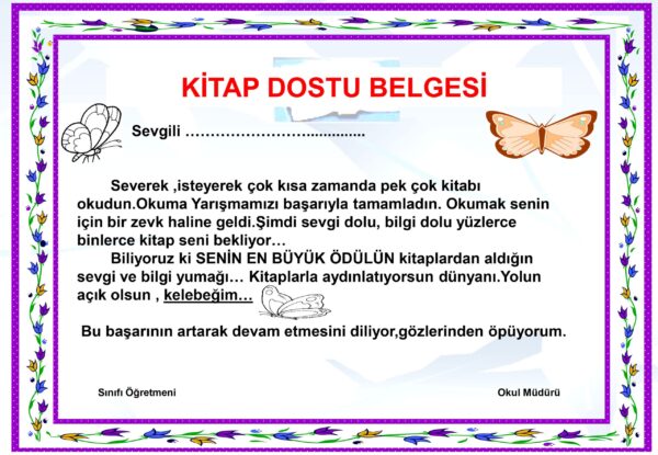 Kitap-Sınavı-Kelebek başarı-Belgesi